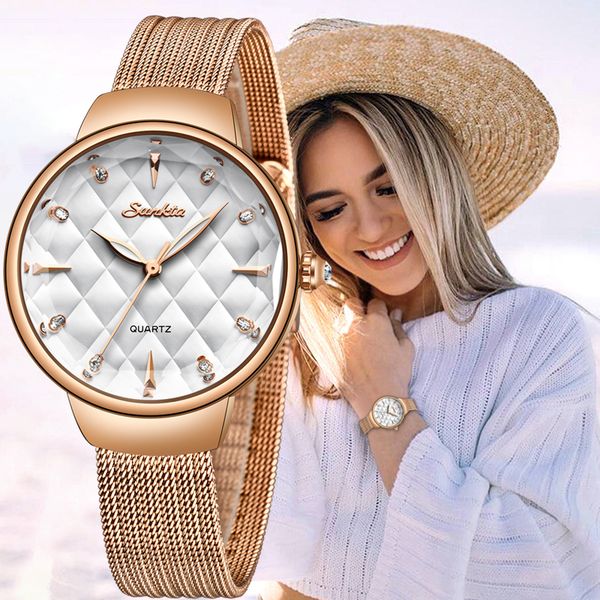 

sunkta brand luxury watch women fashion dress quartz wrist watch ladies stainless steel waterproof watches relogio feminino+box, Slivery;brown