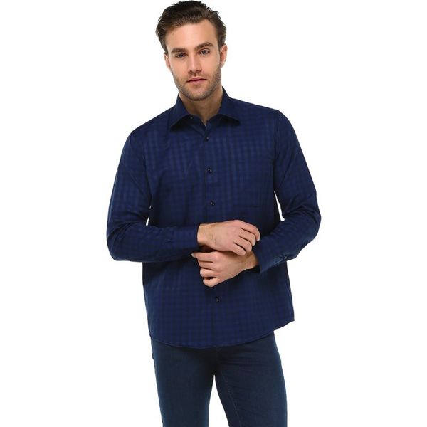 

varetta-wide cut navy blue check shirt, White;black