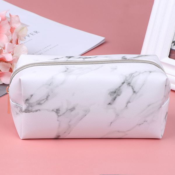 

large marble pencil case leather pen box big makeup bag for girls gift pu etui office school travel supplies chancery penalty