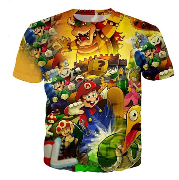 

2019 мультфильм super mario bros новые горячие продажа мода футболка футболка 3d печатный унисекс пара летние топы футболки с коротким рукав, White;black