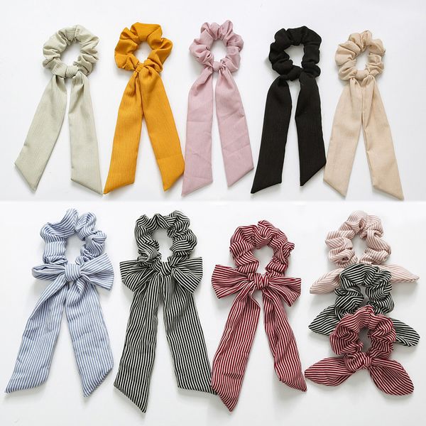 

women scrunchie hair ties rope elastic hair band accessories bow solid stripe color scarf