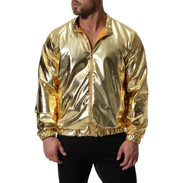 Autumn Clothing Men Thin Bright Shiny Gold Reflective Jacket Fashion ...