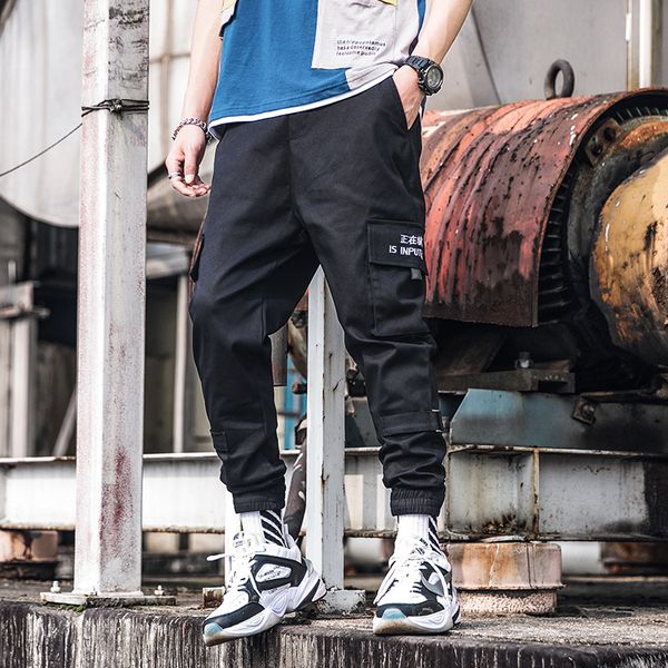 

summer thin pants male korean version of the wild casual nine points sports pants beam legs beam men's overalls tide card, Black