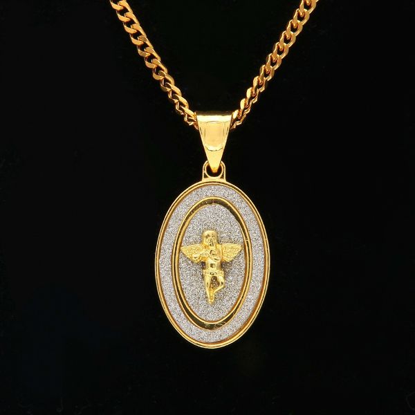 

cuban link chains hiphop hip-hop men's pendant necklace onion powder oval ag pharaoh angel 3 small pendant, Silver