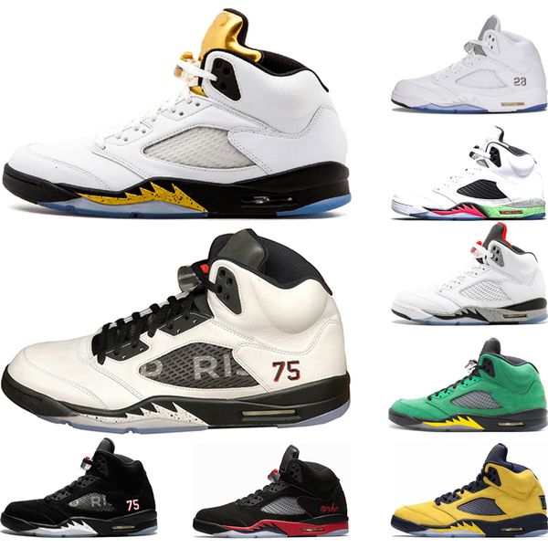 

2019 5s olympic metallic gold men basketball shoes mens psg white black oreo white cement wings bred wings trainers sport sneakers 7-13