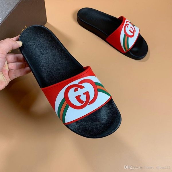

designer rubber slides sandal blooms green red white web fashion mens womens shoes beach flip flops with flower box2