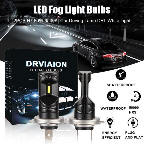 

2pcs h7 80w 6500k car led fog light bulbs auto leds super bright headlight tail driving light bulb driving running lamp