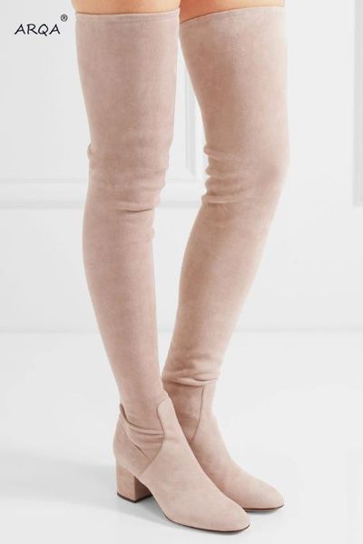 

arqa european new suede leather and elastic thigh boots ladies boots big size 34-48 women long, Black