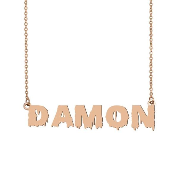 

damon name necklace , cool bloody art name necklace for halloween and santa's day jewelry gift for kids boys girls, Silver