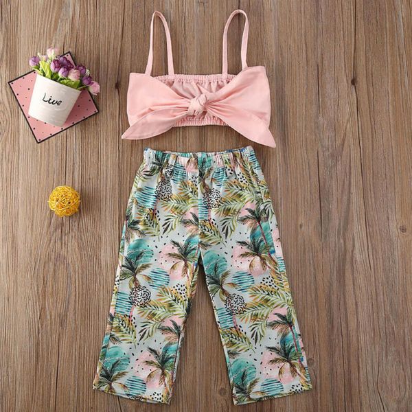 

2pcs toddler kid baby girl clothes tank crop vest + floral pants outfits summer set 1-6t, White