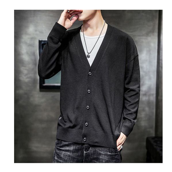 

lst910141 мужская дизайнер вязать кардиган сплошной цвет свитер для мальчиков v-образным вырезом топ с длинным рукавом одежда новая мода сти, White;black