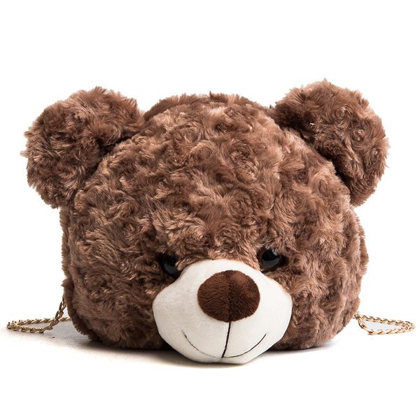 

cartoon winter design faux fur female messenger handbag teddy bear head women shoulder bag for girl kid gift cute toy bag