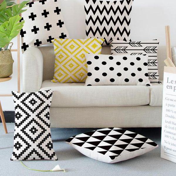 

fashion black and white cushion geometric striped lattice triangle rhombus wave dots christmas tree minimalist decor pillow