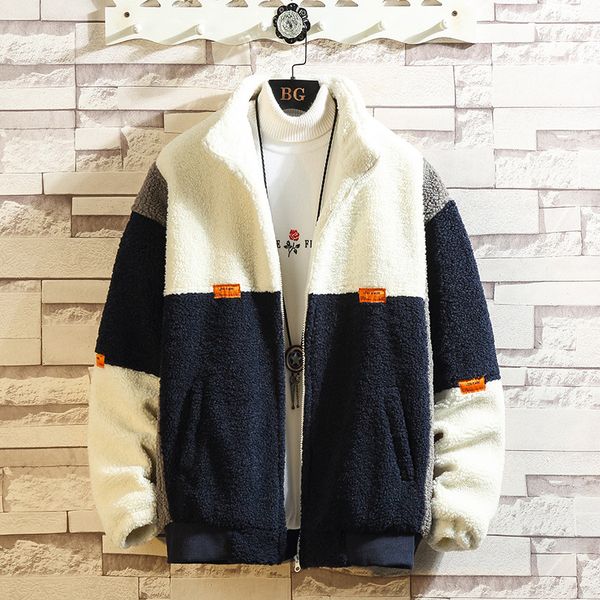 

2019 autumn & winter new arrival plus size color matching imitation lamb cotton coat jacket casual stand collar ing, Black