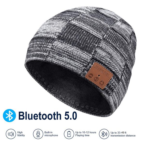 

beanie hat cap bluetooth v5.0 beanie hat wireless earphone stereo speakers built-in microphone winter outdoor stereo music