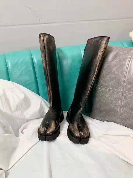 

woman original box handmade split toe knee boots back zip paris fashion tabi long boots new release comfortable tabi shoes, Black