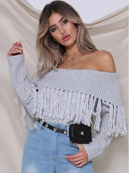 

knitting crafts women's european and american style one-neck tassels streetwear sweaters, White;black