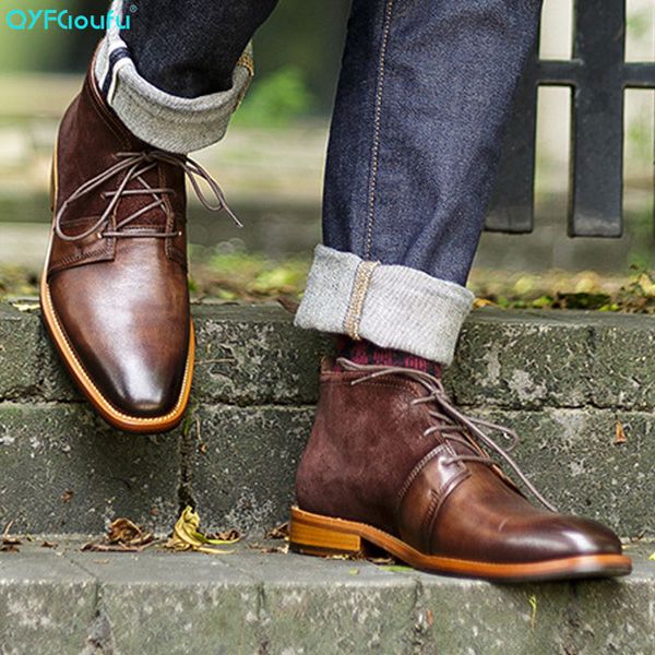 

qyfcioufu new martins boots genuine leather mens casual boots winter leisure lace-up man shoes ankle male, Black