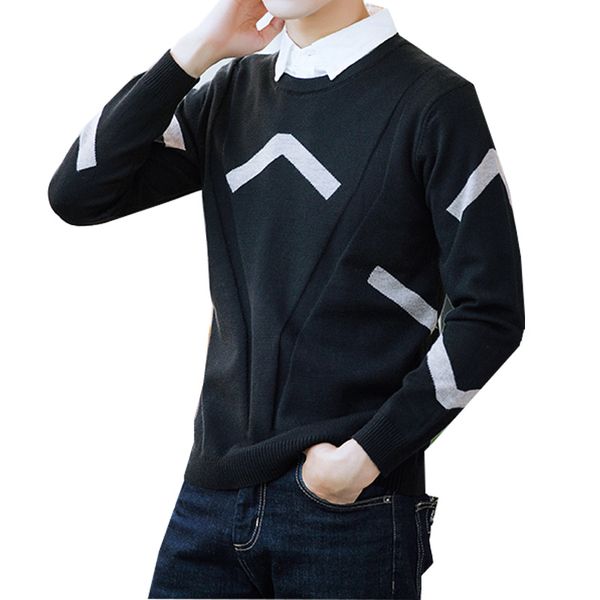 

new autumn sweater casual v-neck men pattern pullovers knitting clothes sweater men, White;black