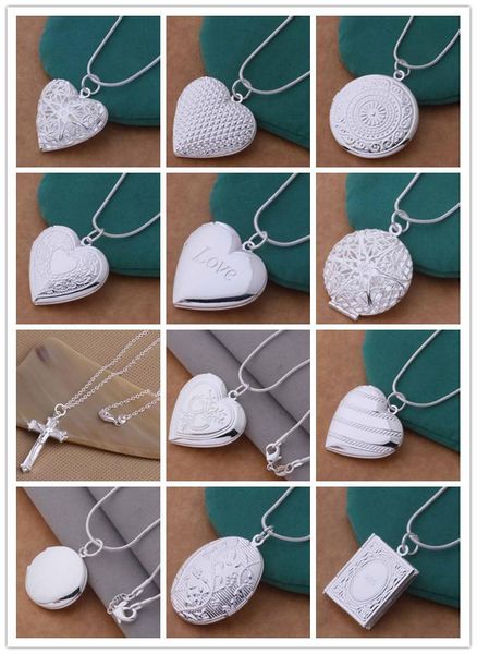 

24pcs mix 12 styles 925 silver plated heart and cross pendant necklace fashion jewelry valentines gift p locket ne51