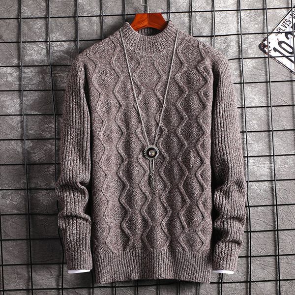 

2020 men wave grain knits youth pure color jacquard round neck sweaters, White;black