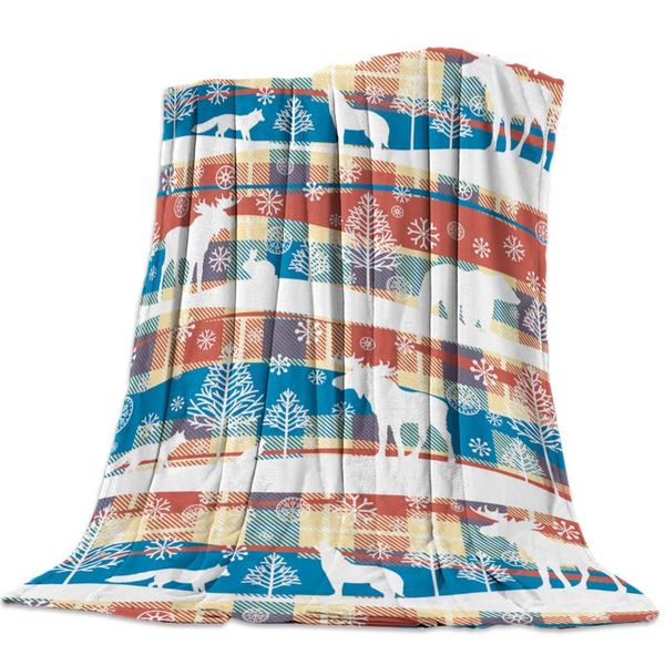 

одеяло рождество тематические зимние животные на клетчатом фланелевом одеяле теплый мягкий бросок диван кровать дорожные одеяла