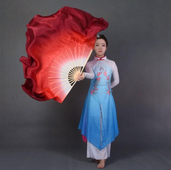 

dual color real silk bamboo folk dance fan chinese handmade belly dancing fans folk art fan white red gradient assorted size, Black;red