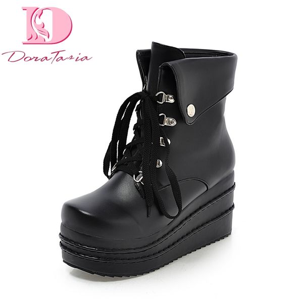 

doratasia brand new plus sizes 42 platform cosplay youthful women ankle boots shoes wedge heels woman boots, Black