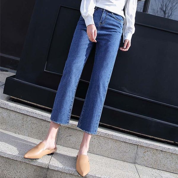 

spring 2018 fashion wide leg jeans woman high waisted bleached trousers women loose pockets jeans feminino, Blue