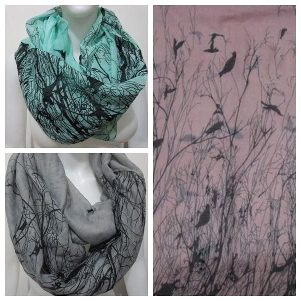 

бесплатная доставка 2018 новая мода зима серый синий розовый птица на деревьях птица шарф бесконечности шарфы петли snood для женщины / дамы, Blue;gray