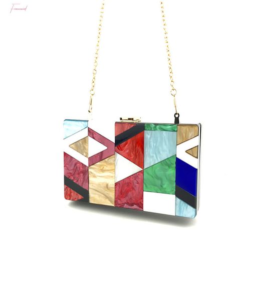 

handbag women high qualit acrylic fashion evening bag geometric stitching color acrylic box party package dropship may3