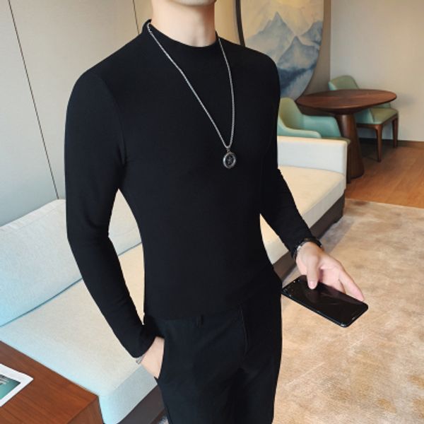 

щеткой водолазка свитер мужская осень и зима 2019 тонкий сплошной цвет свитер мужская теплая двусторонняя флис дна рубашка, White;black