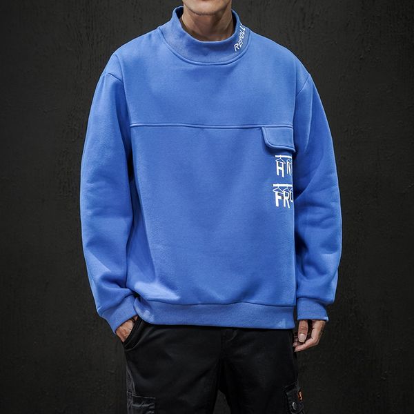 

2019 spring and autumn men's new casual pattern letters embroidered round neck hoodies loose temperament trend cotton, Black