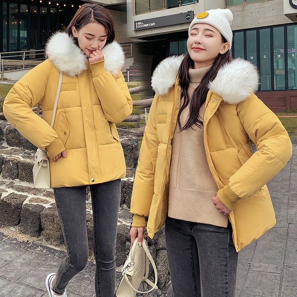 

wholesale fashion women's short paragraph winter new student thickening down cotton coat large fur collar cotton jacket size s-xxl, Black