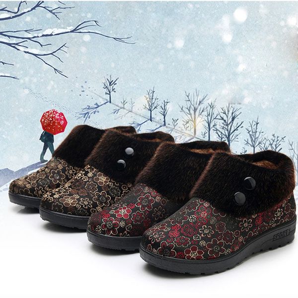 

mama winter warm soft snow boots casual plus velvet floral snow short boots casual shoes woman slip-on flats lazy shoes woman, Black