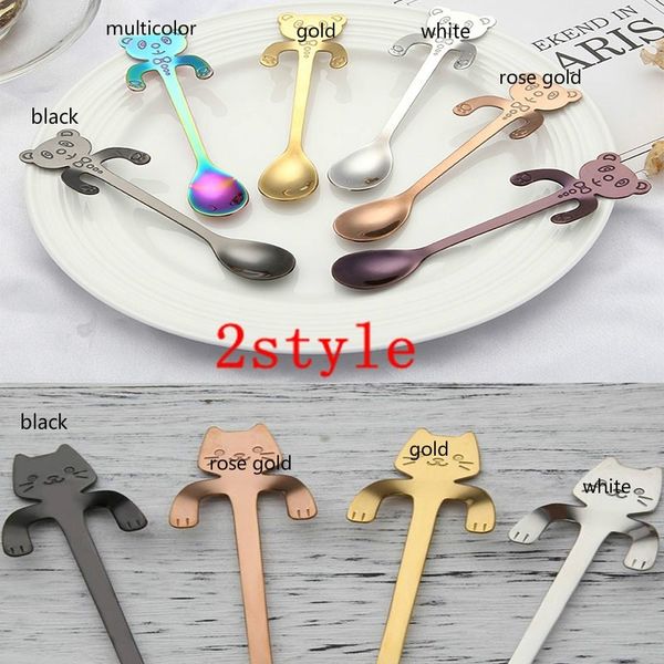 

kitchen accessories cartoon cat spoons multi-color coffee spoon ice cream dessert stainless steel teaspoon kitchen tableware