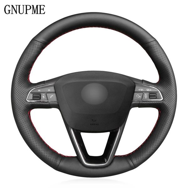 

diy black artificial leather car steering wheel cover for seat leon 5f 3 2013-2019 ibiza 6j 2016-2019 arona 2018-2019