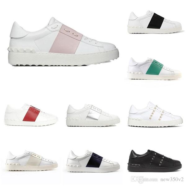 

sell luxury designer shoes for men women rivet sliver black green pink stripe leather walking casual shoe size 36-46