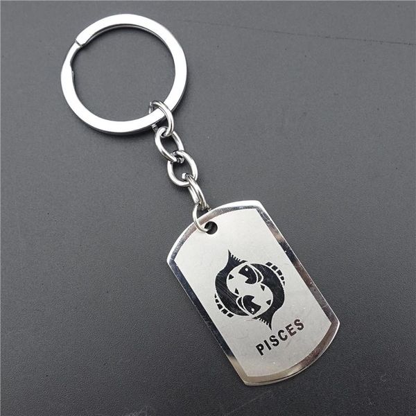 Forma-s Tag Aço Astrology Zodiac Sign Dog Cadeia Keychain Constelação Horóscopo Chaveiros Presente de aniversário Key 12 Pieces / Lote Assorted