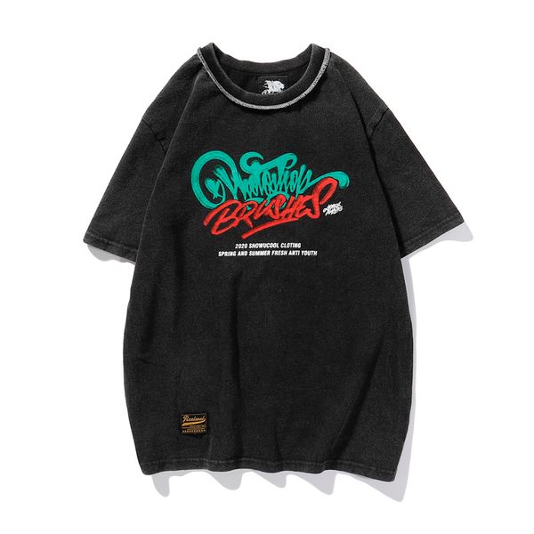 

2020 new men's clothing designer high-quality cotton t-shirt tide brand summer round neck wash water old fashion hip-hop alphabet t-shi, White;black