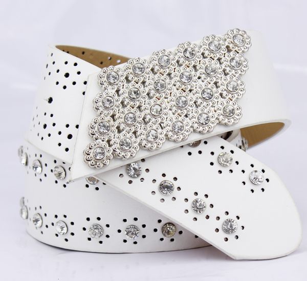 

female woman wide leather belt with diamonds zircon crystal new trendy fashion luxury designer smooth buckle 110 cm 3.6ft, Black;brown