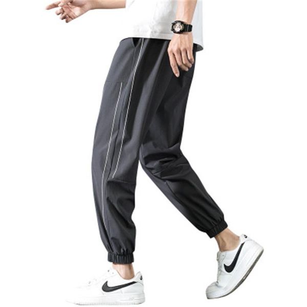 

loose quick dry man ice silk long pants fashion beam feet pencil pants summer thin straight sport casual pocket trousers clothing, Black