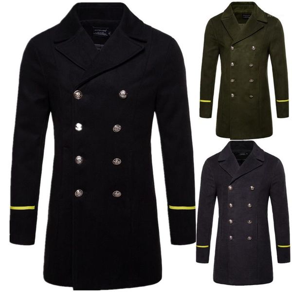 

fashion long sleeve warm winter jacket casual long styles mens outerwear mens designer double breasted coats, Black
