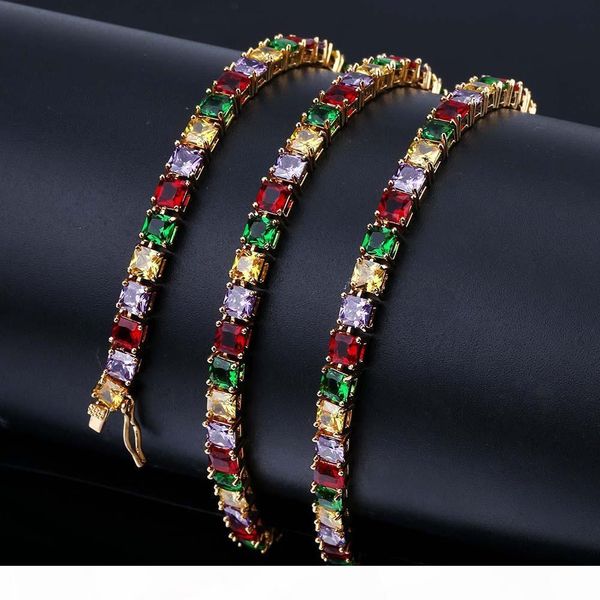 

four-coloured square zircon necklace individual hip-hop coloured zircon necklace selling in europe and america