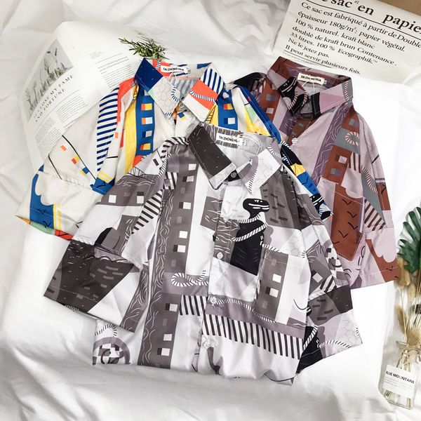 

summer new dress shirt men fashion hawaiian shirt color striped casual man streetwear loose short-sleeved male, White;black