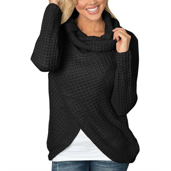 

women knitted pullovers casual long sleeve solid sweater women o neck loose irregular sweater autumn winter clothing, White;black