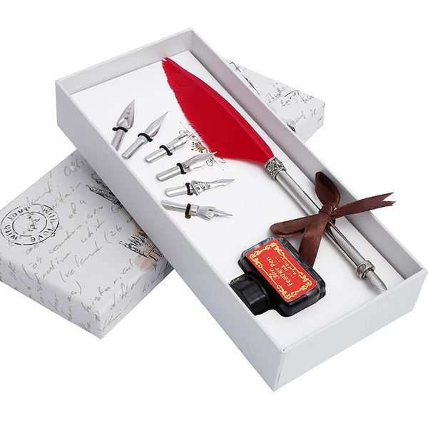 

ydnzc aristocratic retro feather dip pen exquisite wedding gift box set writting ink fountain pen creative stationery present