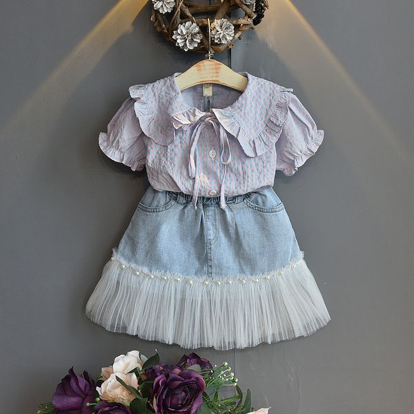 

summer 2020 casual solid clothes plaid girls clothes fashion kids, White