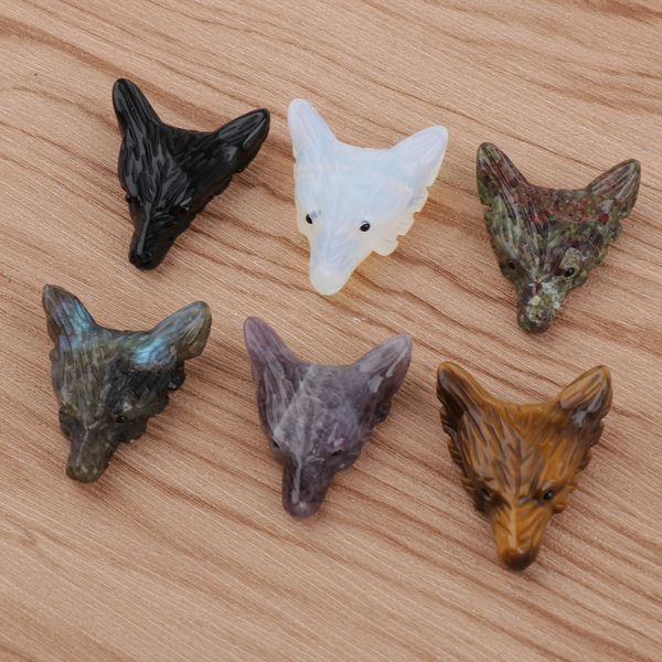 

natural crystal gemstone wolf head charms pendant for necklace jewelry making findings - random color, Silver
