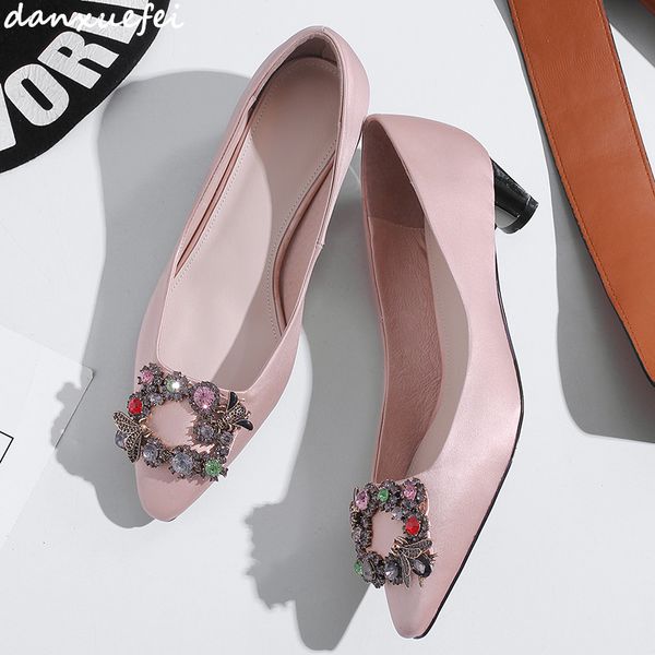 

women's sardine cloth slip-on low heel pumps bee crystal buckle elegant ladies party high heels shoes evening dress shoes women, Black;white